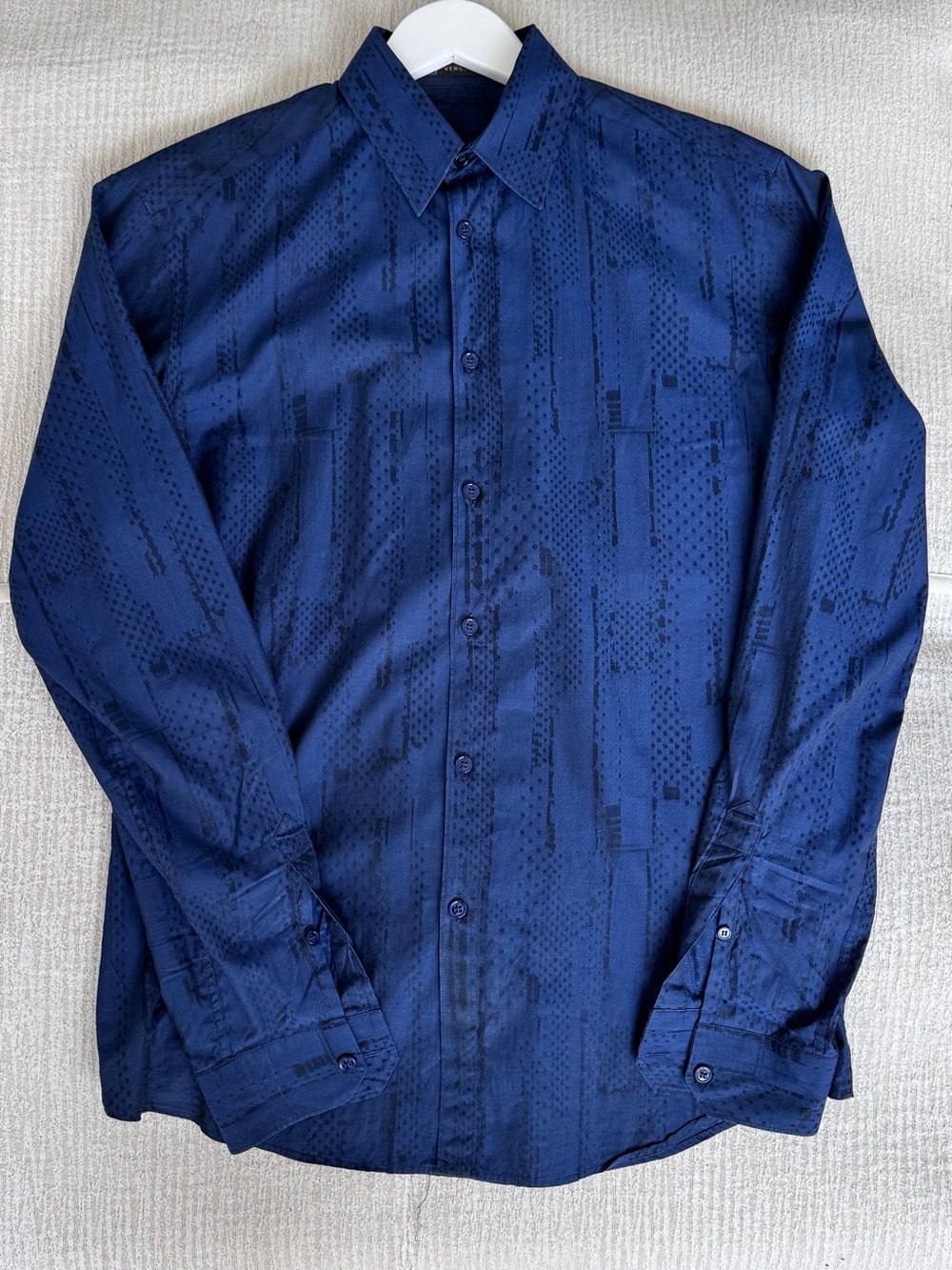 Versace Men's Dark Navy Patterned Long-Sleeve Dress Shirt - Picture 13 of 13